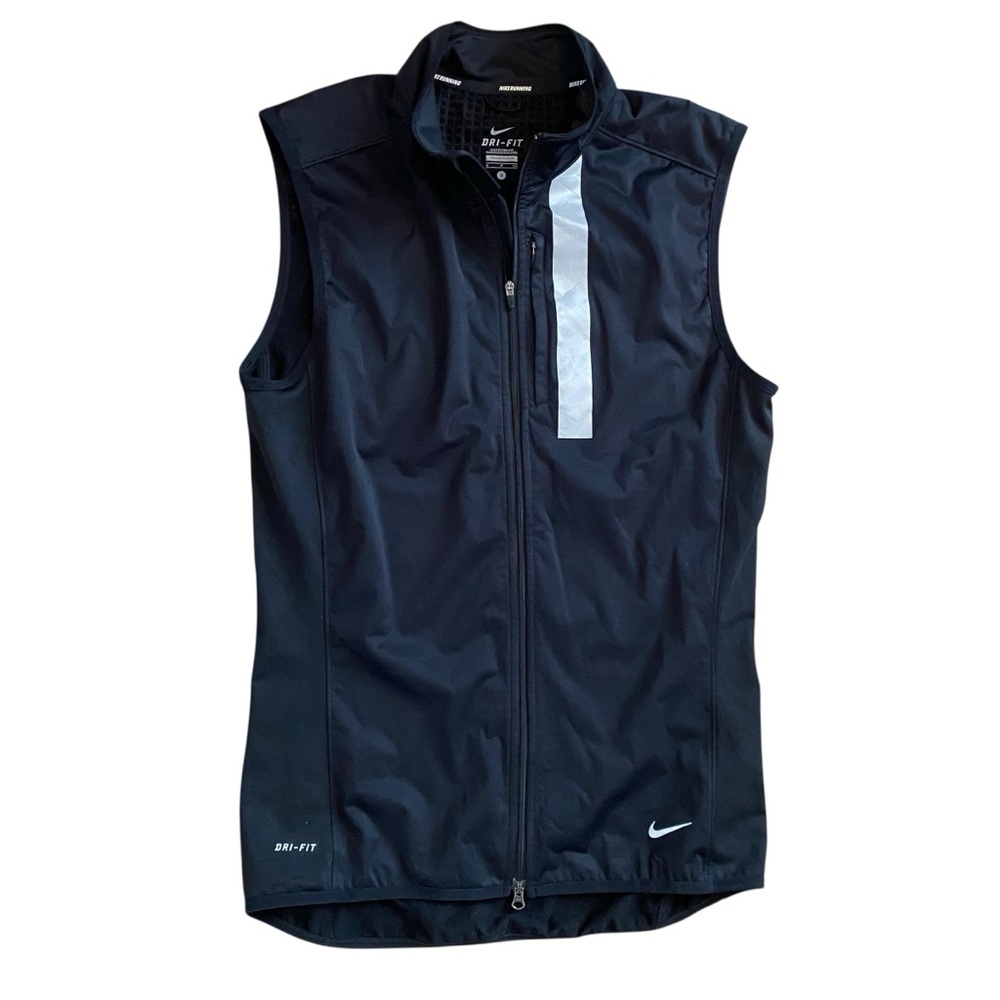 Nike Running Vest Dri Fit High Vis Black Men Small Shell Grid Fleece Hiking Golf
